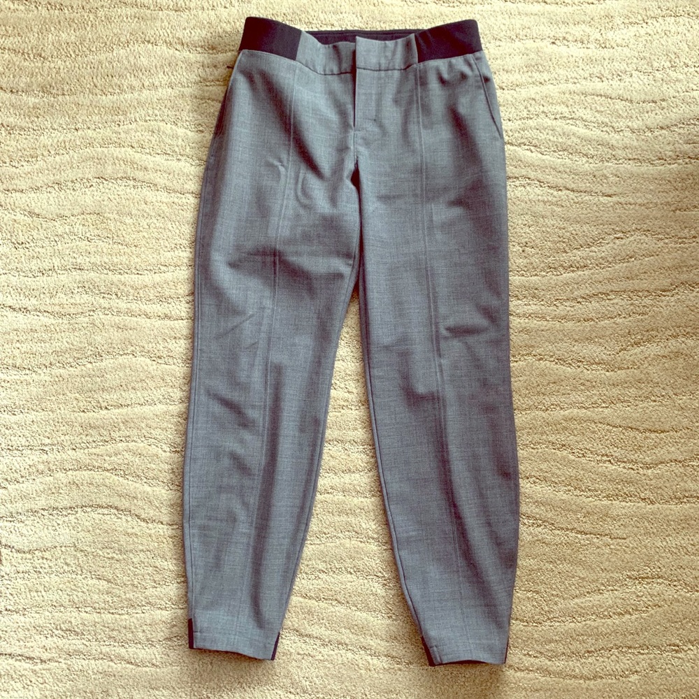 Athleta Gray Straight-Leg Pants with Black Waistband